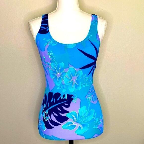 Speedo One Piece Women’s Swimsuit Blue Floral and Leaf Design Size 8  see Video - Picture 1 of 14